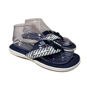 Sperry Top-Sider Seafish Thong Sandals Navy Leather Canvas Striped Size 8
